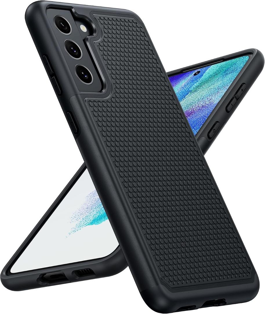 for Galaxy S21 FE 5G Case: S21 FE Phone Case Samsung Dual Layer Protective Heavy Duty Cover Shockproof Rugged with Non Slip Textured Back - Military Protection Bumper Tough - 6.4inch (Black)