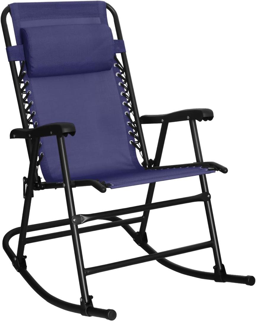 Amazon Basics Outdoor Portable Folding Rocking Chair with Headrest, Ergonomic Design, Weather-resistant Textilene Fabric for Porch, Blue, 2' 2" X 3' 3.4" X 3' 8.6"