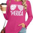 American Flag Shirts for Women 4th of July T Shirt USA Stars Stripes Patriotic Tops Casual Long Sleeve Tees (M)