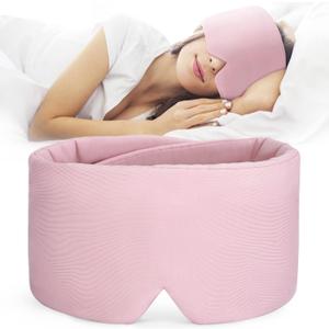 FRESHME Cotton Sleep Mask Blackout - Handmade Eye Mask for Sleeping Eye Shade Cover Sleep Mask for Women Men Girl Soft and Breathable Adjustable Blinder Light Blocking Pink Airplane with Travel Pouch