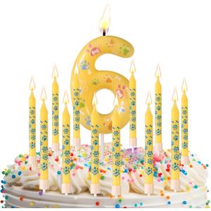 Paw Print Numbers Birthday Candles, Puppy Theme Birthday Candles with 12pcs Straight Candle Happy Birthday Cake Toppers Pet Party Decoration Supplies for Boys & Girls (6)
