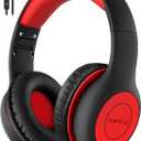 EarFun K1 Kids Headphones Wired with Microphone, 85/94dB Volume Limit Headphones for Kids, Portable Wired Headphone with Shareport, Stereo Sound Foldable Headset for School/Tablet/iPad, Black Red