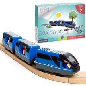Battery Operated Action Locomotive Toy Train Set for Wooden Tracks, (Magnetic)-Compatible with Thomas The Train Toys, Brio Tram Set for Toddlers 3-5 and up, Stocking Stuffers for Kids (Blue)