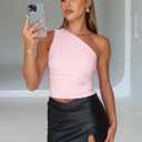 Trendy Queen Women's One Shoulder Tops - Asymmetrical Sleeveless Crop Tops, Sexy Going Out & Workout Shirts for Women (Pink, XL)