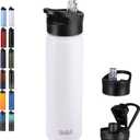 HASLE OUTFITTERS Insulated Water Bottle 22 oz Double Wall Stainless Steel Water Bottle Wide Mouth with Straw Lid & Spout Lid Keeps Cold or Hot(White,1) (22 Ounces)