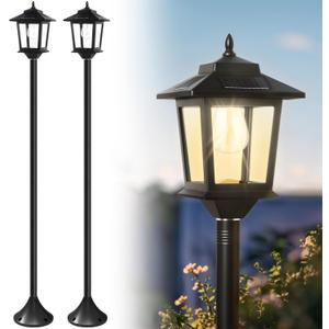 PASAMIC 63" Solar Lamp Post 2Pack, Outdoor Lights Waterproof, Pole Lights Outdoor, Floor Lamp for Patio, Warm White, Replaceable Bulb (Black)