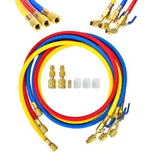 2026 New 29985 Plus II 1/4"HVAC Hoses, 60" (5FT), Custom Pressure Relief Groove, R-410A Conversion Adapter, Compact Ball Valve Refrigerant Hoses for R-22/R-410A/R-134A, 3 Pcs