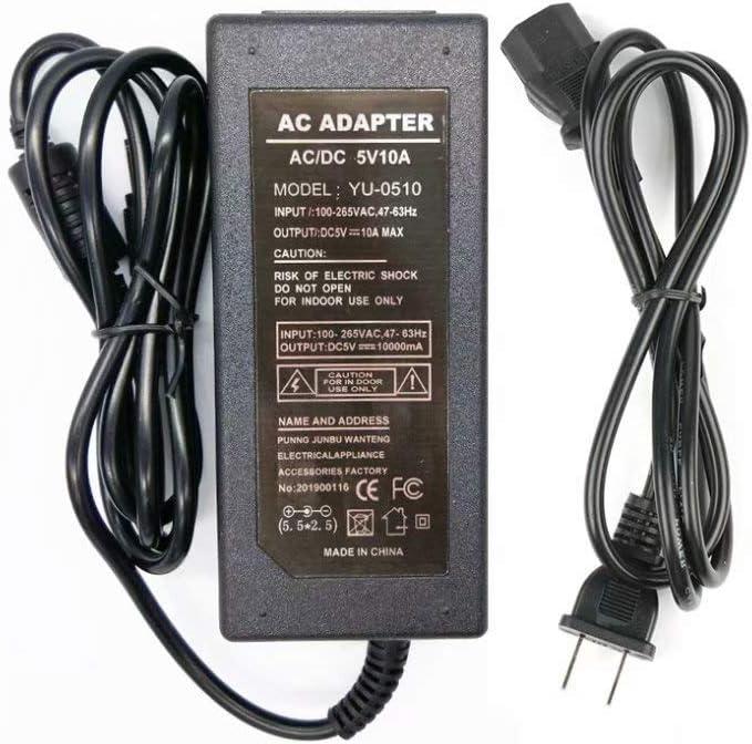 Power Supply 5V 10A 50W, AC 100V-240V to DC5V Transformers, Adapter Converter Charger for LED Strip Light,CCTV Camera,USB-HUB,Security System Computer Project,5.5x2.1mm Plug
