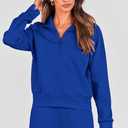 PRETTYGARDEN Women's 2 Piece Outfits Casual Lapel Half Zip Sweatshirts and Wide Leg Pants Tracksuit Sets (Blue, S)