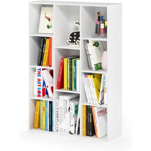 Furinno LUDER Book Shelf, 11-Cube Bookshelf, Reversible Bookcase, 9.4 x 29.1 x 41.7, Easy Assembly, for Living Room, Bedroom, Home Office, White