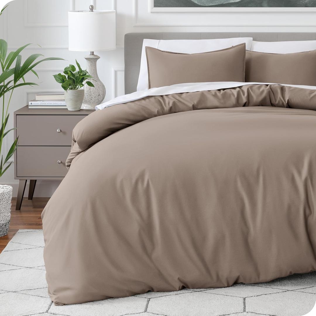 Bare Home Bedding Duvet Cover Queen Size - Premium 1800 Super Soft Collection - Lightweight, Cooling Duvet Cover - Soft Breathable Bedding (Queen, Taupe) (09 - Taupe (No Comforter))