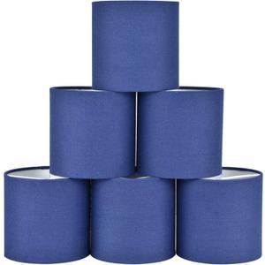 MEMO Clip-on Chandelier Fabric Lamp Shades,Set of 6,Small Drum,5.2"5.2"H5.2",Linen, Handmade,Modern Trendy Decorative,ONLY FOR CANDLE BULB,Navy Blue