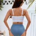 BMJL Women's High Waisted Bikini Sets Sporty Two Piece Swimsuits Color Block Cheeky High Cut Bathing Suits(M,Blue Striped)