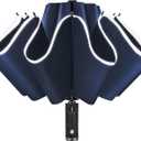 Lejorain Compact Inverted Reflective Umbrella - Automatic Folding Reverse LED Umbrella Travel Windproof Umbrellas for Rain