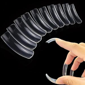 500pcs Long Curved Nail Tips, Curved Square Press on Nails, 10 Different Sizes, Transparent Design, Stylish and Simple, Suitable for Nail Salon Home Diy