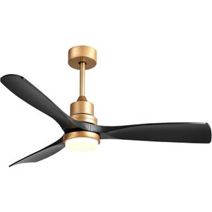 52" Modern Black and Gold Ceiling Fan with Lights and Remote, ETL Listed, 3 Downrods, 3 Wood Blade Gold Black Ceiling Fans, Reversible Quiet DC Motor, 3 Timer for Outdoor Patio Bedroom,52in,Black Gold
