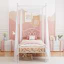 Twin Princess Canopy Bed Frame with 4 Posters, Twin Size Bed for Kids Girls White