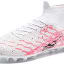 Kids Slip On Soccer Cleats for Boys Girls Youth Training Football Shoes, 1 Little Kid, Pink/White