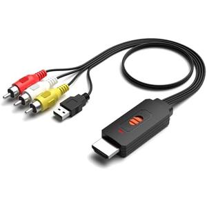 RuiPuo RCA to HDMI Converter, Male AV/Composite to HDMI Cabler Adapter Support 1080P, Compatible with DVD Players