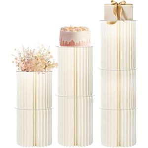 Cylinder Stands for Party Set of 3 Paper Pillars Pedestal Cake Stand Foldable Cardboard Columns Cylinder Table for Parties Baby Shower Birthday Wedding Pillars Display Decoration