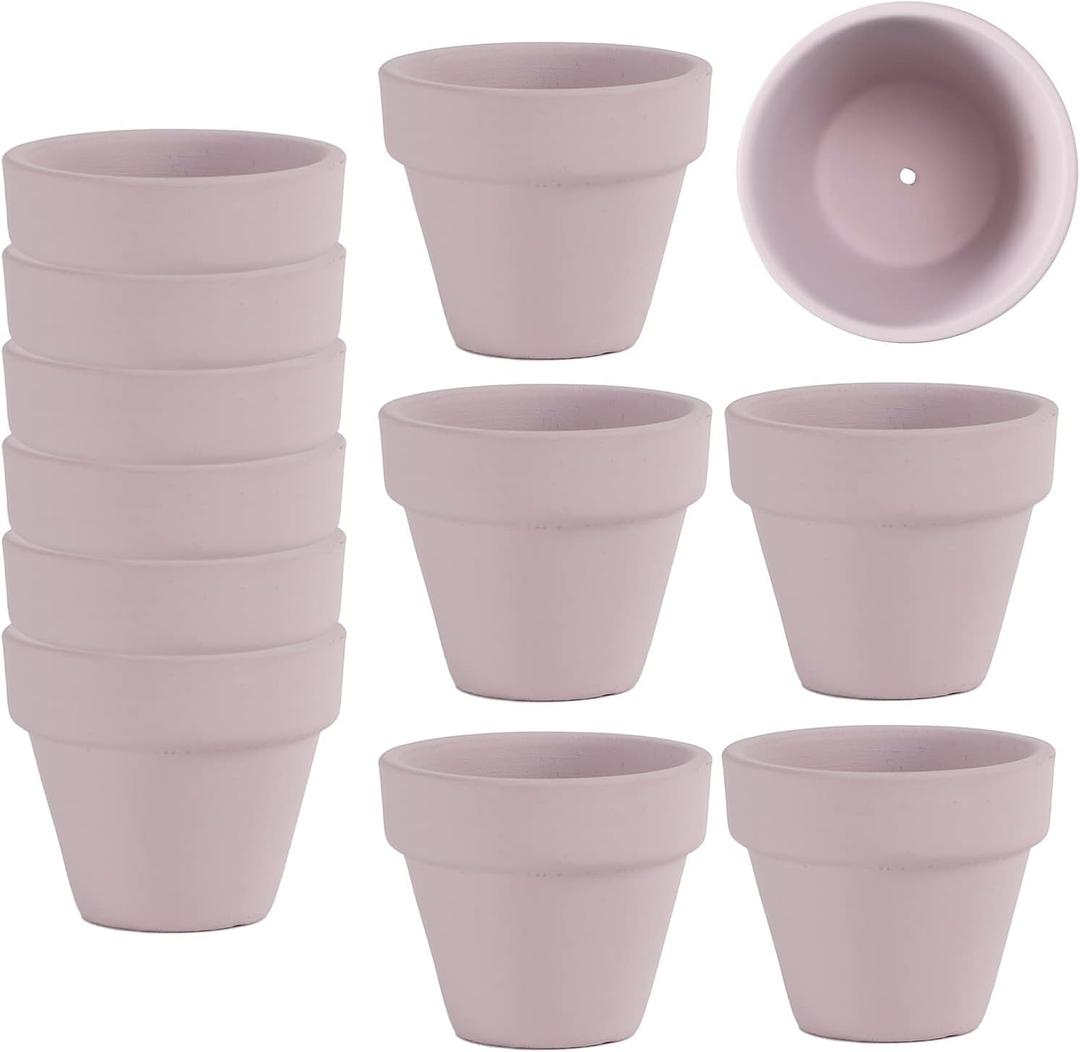 Fcacti Mini Pink Terracotta Clay Flower Pots 2 inch with Drainage Holes for Tiny Cactus Herb lithop, Small Succulent Planter Nursery Plant Pot,(FC-48-12-P)
