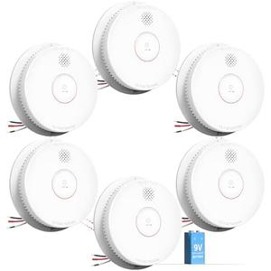 SITERWELL Smoke Detector, Hardwired Interconnected Smoke Detector, Photoelectric Smoke Alarm with 9V Backup Battery, Fire Alarm with Test/Silence Button, ETL-9th Listed, GS562A, 6 Packs