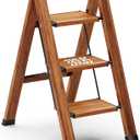 MIDOLI 3 Step Ladder Folding Step Stool with Anti-Slip Sturdy and Wide Pedal, Lightweight 330lbs Portable Aluminum Woodgrain Shelf for Household and Kitchen Space Saving