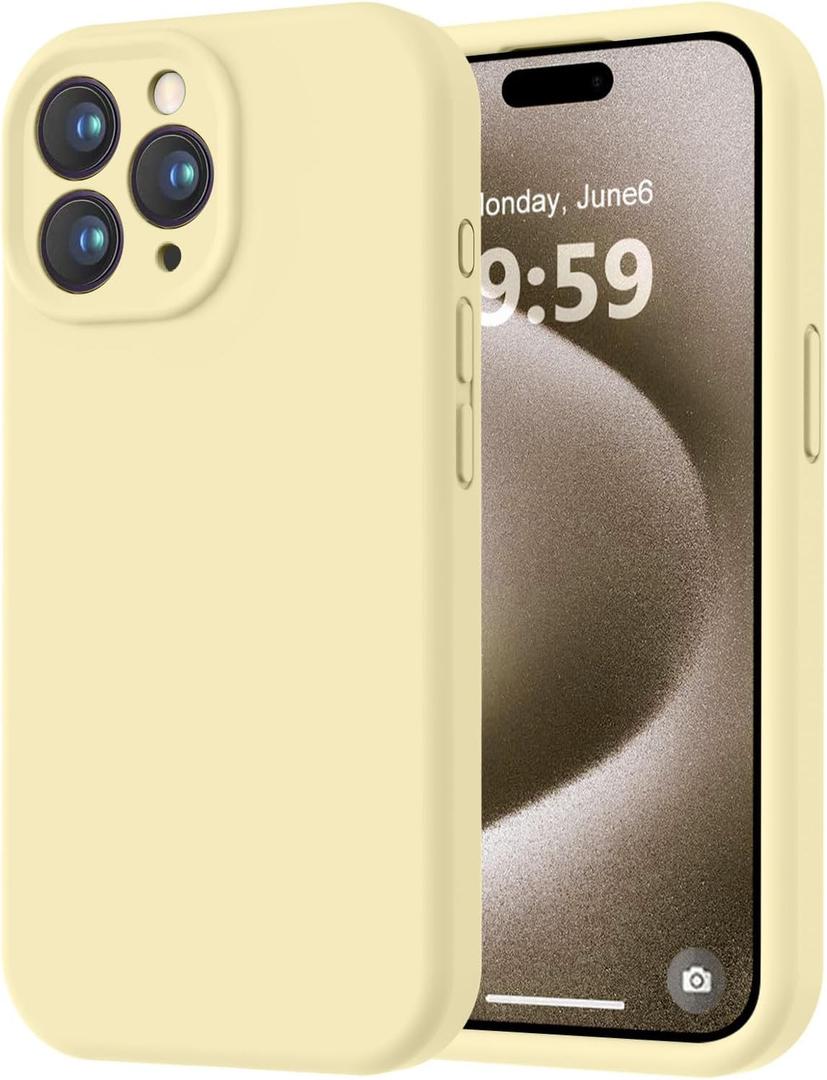 LOVE 3000 Designed for iPhone 15 Pro Case, Premium Silicone with [Soft Anti-Scratch Microfiber Lining] Shockproof Protective Phone Case for Men Women Girls 6.1", Creamy Yellow