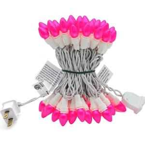 Christmas Pink Mini String Lights-50 Count 13 Feet Detachable LED Glass C3 Bulb Waterproof Fairy Lights Plug in for Indoor Outdoor Party Patio Xmas Tree Valentines Day White Wire