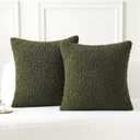 FUTEI Olive Green Throw Pillow Covers 24x24 Inch Set of 2,Furry Faux Fur Teddy Boucle Textured Cushion Covers,Soft Fluffy European Pillow Shams,Home Decor for Couch Bed Living Room Office Car