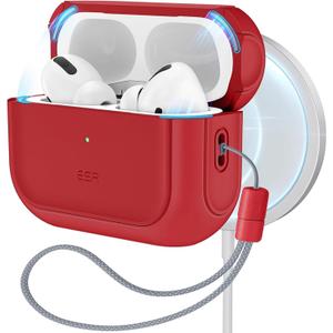 ESR for AirPods Pro 2 Case, Compatible with Airpods Pro Case 2nd / 1st Generation (2023/ 2022/ 2019), Compatible with MagSafe, Full Drop Protection Cover with Lanyard, Dark Red