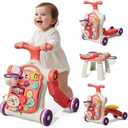 HYES Upgraded 5 in 1 Baby Walker and Activity Center for Baby Girl, Learning to Walk, Sit to Stand, Early Learning Push Toys for Infant 12 Months, Walking Toys Gift for Toddler Girls, Red