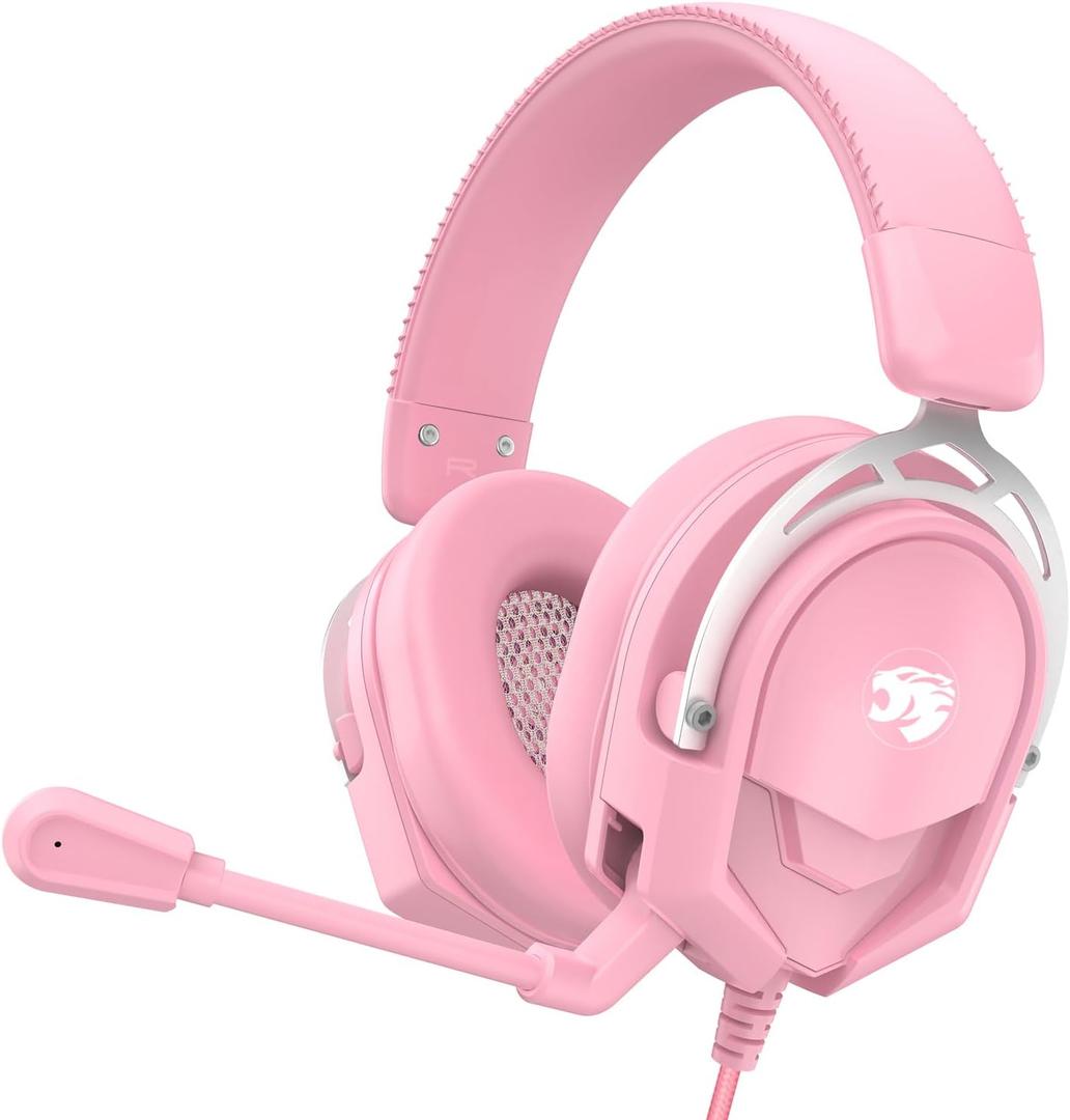 IMYB A88 Gaming Headset with Mic for Ps5, Pc, Xbox One Series X/s, Ps4, Switch, Stereo Wired Noise Cancelling Headphones with Microphone for Computer, Laptop, Mac, Nintendo, Games (Pink)