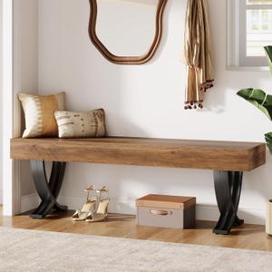 Tribesigns Entryway Shoe Bench, 55-Inch Wooden Shoe Bench with Metal X-Shaped Legs, Industrial Long End of Bed Stool with Seating for Bedroom, Living Room, Hallway, Porch, 13.77'' W X 55.11'' L X 17.71'' H