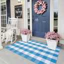 Ckorzen Blue and White Plaid Rug, 3' x 5' Spring Outdoor Front Porch Door Decor Mat, Washable Cotton Woven Farmhouse Area Rug for Layered Door Mats Carpet, Entryway, Easter Dcor