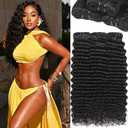 12 Grade Brazilian Water Wave 3 Bundles Human Hair (26 28 30) 100% Unprocessed Virgin Deep Curly Hair Weave Soft And Full Water Wave Human Hair 4 Bundles Natural Black Hair Extension