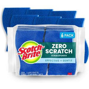 Scotch-Brite Zero Scratch Scrub Sponge, 6 Kitchen Sponges for Cleaning Around the Home, Bathroom & More, Scratch-free Dish Scrubber, Multi-surface Safe, Best for Nonstick Pots and Pans