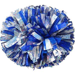 Lovecheer 2PCS Metallic Holographic Cheerleader Pom Poms with Baton Handle Professional Cheerleading Pom Poms for Sports Team Spirit Party Daily Training (Blue and Silver)