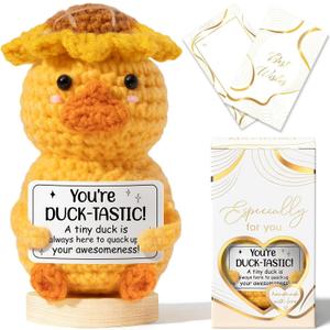 2 x Emotional Support Crochet Plush Positive Duck Inspirational Cheer Gifts for Women, Handmade Crochet Awesome Gift Thank You Birthday Mothers Day Teacher Appreciation Gifts for Coworker Nurse Mom Friend