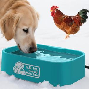 IPOW Pet Heated Water Bowl - 5.5L Extra-Large Rectangular Outdoor Durable Outdoor Dog Bowl with Anti-Chew Cord, Keep Water Warm at 77-95 for Cats & Dogs, BPA-Free, Spill-Proof, Blue (XXL)