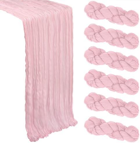5 Pack Pink Cheesecloth Table Runner 10Ft Gauze Cheese Cloth Table Runner 35x120 Inch Boho Rustic Sheer Fabric for Summer Wedding Party Decor Baby Shower Centerpiece Home Table Decorations