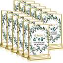 Acrylic Gold Sign Holders 4x6, 12 Pack Wedding Gold Table Number Holders, Double Sided Photo Display Picture Frame Paper Stand, Clear Flyer Stand Menu Holder for Wedding, Home, Party, Restaurant