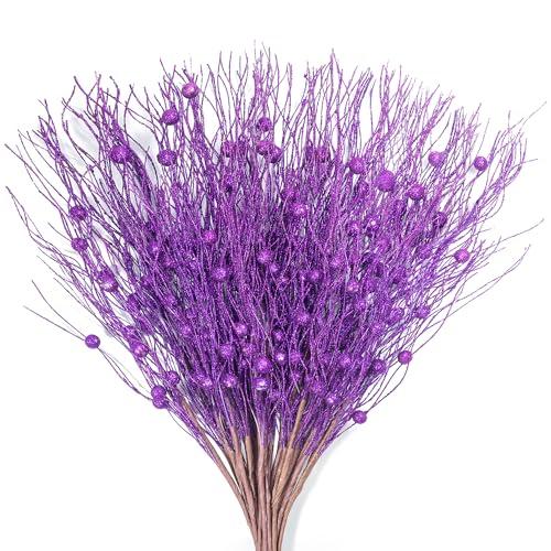 KI Store Purple Glitter Picks Sprays Set of 20 for Mardi Gras Decorative Picks Christmas Tree Wreath Garland Floral Arrangement Decoration