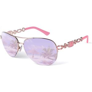 FONHCOO Aviator Sunglasses for Women Pink Mirrored Lens UV Protection Round Metal Frame Vintage Eyewear