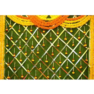 5x3ft India Pooja Photography Backdrop Yellow Flower Green Flower Wall Hindu Photography Background Indian Wedding Puja Ganpati Pooja Traditional Mehndi Festival for Kids Adult Studio Video