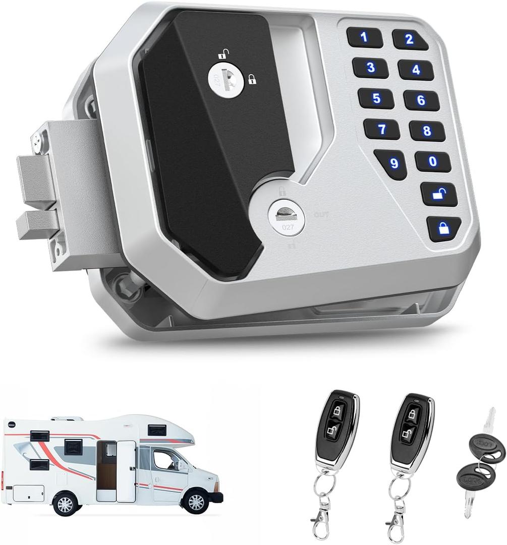 RV Keyless Entry Door Lock with Password & Remote Trailer & Camper Essentials Versatile Latch for RV Metal Accessories