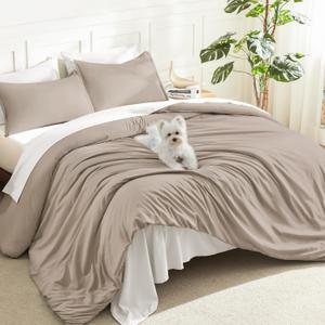 Litanika Light Coffee Oversized King Comforter Set Super King Plus Size, 3 Pieces Lightweight Solid Bedding Comforter Set, All Season Fluffy Bed Set (128x120In Comforter & 2 Pillowcases)