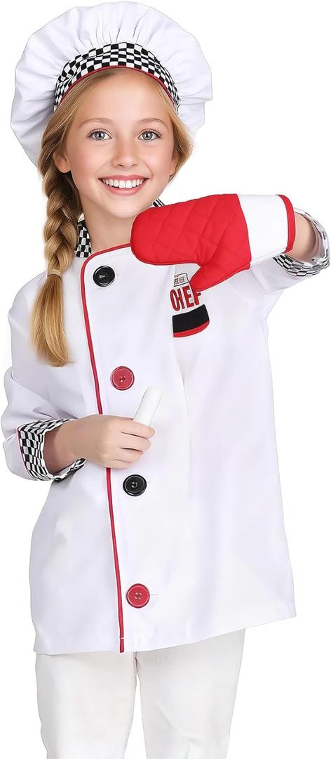 Kids Chef Costume Boys Role Play Costume Pretend Play Chef Costume for Boys and Girls 3-8T