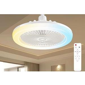 Socket Ceiling Fan Light Screw in with 3 Color Temp, Low Profile Enclosed Dimmable Fanlight with Remote, 10 inch Small Adjustable White E27 LED Ceiling Lights for Bathroom/Bedroom/Garage