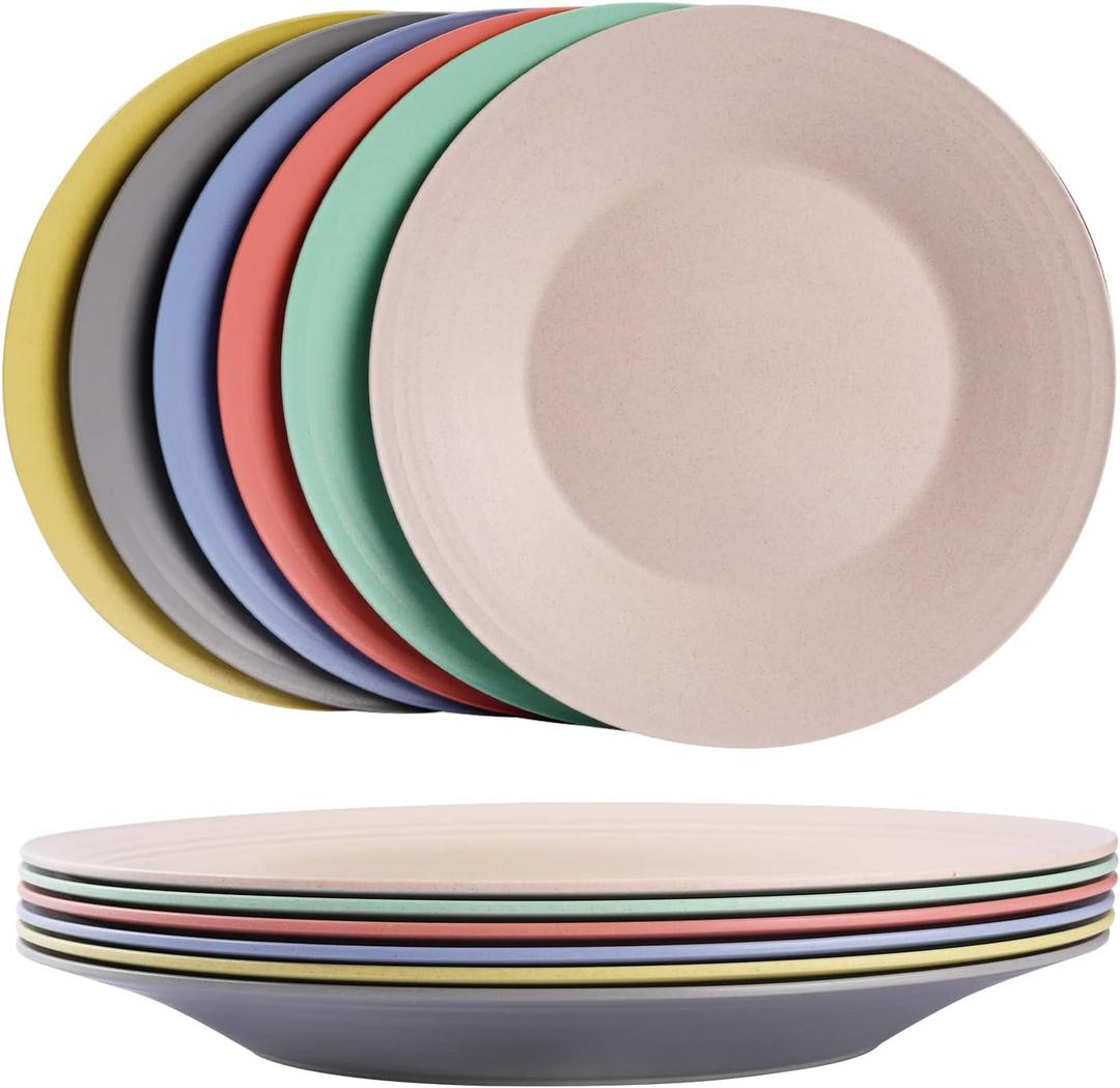 greenandlife 10inch/6pcs Dishwasher & Microwave Safe Wheat Straw Plates - Lightweight Reusable Unbreakable Dinner Plates, Non-toxin, BPA Free and Healthy for Kids & Adults (6colors-Deep)